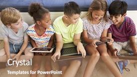  Presentation with children - Colorful presentation enhanced with overhead shot of children sitting backdrop and a coral colored foreground