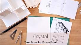  Presentation with architects - PPT theme having overhead-shot-of-desk background and a coral colored foreground