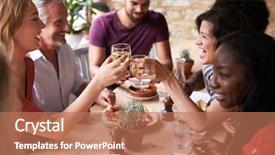  Presentation with tapas - PPT theme consisting of overhead shot of friends sharing background and a coral colored foreground