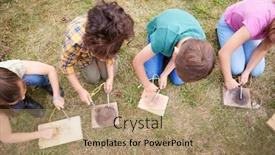  Presentation with children - Cool new PPT theme with overhead-shot-of-group backdrop and a coral colored foreground