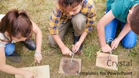  Presentation with children - Presentation theme consisting of overhead-shot-of-group background and a coral colored foreground