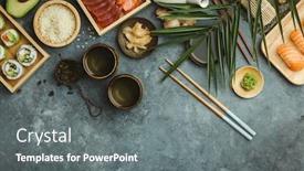  Presentation with dark blue green - Audience pleasing presentation consisting of overhead-shot-of-ingredients backdrop and a gray colored foreground