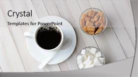  Presentation with vertical - Audience pleasing presentation theme consisting of overhead shot of lumps of raw brown sugar and a white spoon laying of a bed of granulated turbinado sugar vertical format with copy space backdrop and a light gray colored foreground