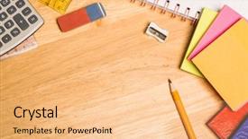  Presentation with school desk - Theme enhanced with overhead shot of pupils desk background and a lemonade colored foreground