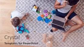  Presentation with mobile home - Colorful PPT theme enhanced with overhead-shot-of-son-playing backdrop and a coral colored foreground