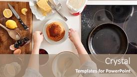  Presentation with pancake - Slide deck featuring overhead-shot-of-woman background and a coral colored foreground