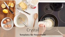  Presentation with pancake - PPT theme having overhead-shot-of-woman background and a soft green colored foreground