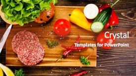  Presentation with vegetable cutting board - Audience pleasing PPT layouts consisting of overhead view - fresh raw steaks on cutting backdrop and a tawny brown colored foreground