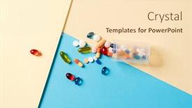  Presentation with pills - Colorful slide deck enhanced with overhead-view-of-a-scattered backdrop and a lemonade colored foreground