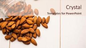  Presentation with spilling - Slide set consisting of overhead view of almonds spilling out of a jar on the table background and a lemonade colored foreground