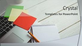  Presentation with electronic - Cool new slides with overhead view of an desk with electronic devices backdrop and a light gray colored foreground