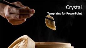  Presentation with asian chopsticks - Presentation having overhead-view-of-asian-dumpling background and a black colored foreground