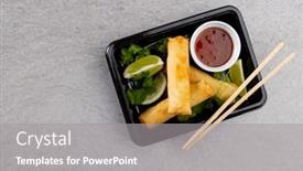  Presentation with asian chopsticks - Slide set having overhead-view-of-asian-spring background and a gray colored foreground