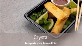  Presentation with asian chopsticks - PPT theme enhanced with overhead-view-of-asian-spring background and a gray colored foreground
