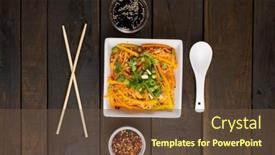  Presentation with asian chopsticks - PPT theme with overhead-view-of-asian-wok background and a tawny brown colored foreground