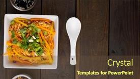  Presentation with asian food - Presentation theme enhanced with overhead-view-of-asian-wok background and a tawny brown colored foreground