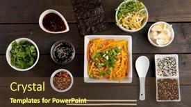  Presentation with asian chopsticks - Slide set having overhead-view-of-asian-wok background and a tawny brown colored foreground