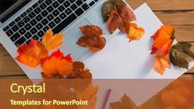  Presentation with autumn leaves - Audience pleasing PPT theme consisting of overhead view of autumn leaves backdrop and a tawny brown colored foreground