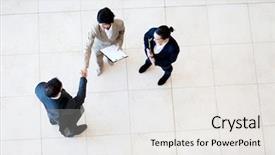  Presentation with business and religion - PPT theme consisting of overhead view of business meeting background and a white colored foreground