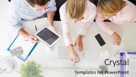  Presentation with view of egret birds - Colorful PPT layouts enhanced with overhead view of businesspeople working backdrop and a white colored foreground