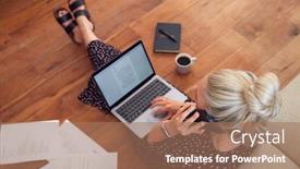  Presentation with floor - Cool new slide deck with overhead-view-of-businesswoman backdrop and a coral colored foreground