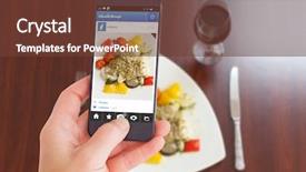  Presentation with smartphone - Slide deck with overhead view of delicious fish background and a  colored foreground