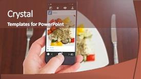  Presentation with hand holding colorful brain sketch - Slide set consisting of overhead view of delicious fish background and a  colored foreground