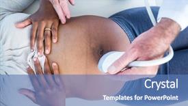  Presentation with pregnant woman doctor - Slide deck having overhead view of doctor doctor performing ultrasound on pregnant woman in clinic background and a teal colored foreground