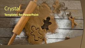  Presentation with dough - Audience pleasing slides consisting of overhead view of dough with pastry cutter and rolling pin on wooden table backdrop and a tawny brown colored foreground