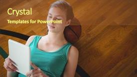  Presentation with basketball female - PPT theme with overhead view of female basketball background and a  colored foreground