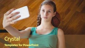  Presentation with basketball female - Slide set enhanced with overhead view of female basketball background and a tawny brown colored foreground