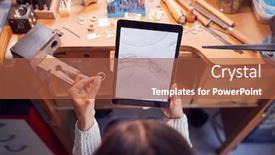  Presentation with female hypnotist - Colorful slides enhanced with overhead-view-of-female-jeweller backdrop and a red colored foreground