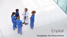  Presentation with staff meeting - Colorful theme enhanced with overhead-view-of-female-medical backdrop and a light gray colored foreground