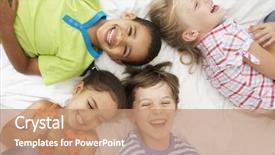  Presentation with children little child girl plays - Slide deck enhanced with overhead view of four children background and a coral colored foreground