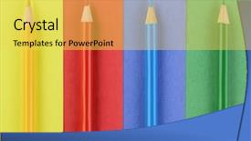  Presentation with colored pencils - Audience pleasing PPT theme consisting of overhead view of four colored backdrop and a yellow colored foreground