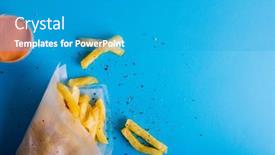  Presentation with snack food - PPT theme with overhead-view-of-french-fries background and a teal colored foreground
