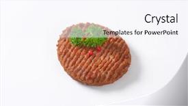  Presentation with burger - Theme consisting of overhead-view-of-grilled-beef background and a sky blue colored foreground