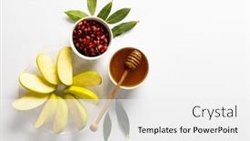  Presentation with pomegranate fruit - PPT theme with overhead-view-of-honey background and a white colored foreground