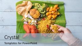  Presentation with dining restaurant - Colorful PPT layouts enhanced with overhead view of indian woman backdrop and a lemonade colored foreground