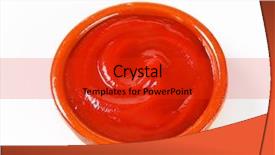  Presentation with ketchup - Colorful slides enhanced with bioceramic - overhead view of ketchup backdrop and a red colored foreground