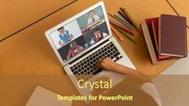  Presentation with distance learning - Colorful presentation design enhanced with overhead-view-of-male-student backdrop and a red colored foreground