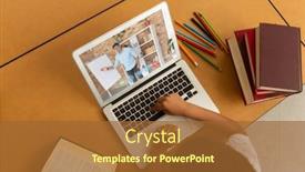  Presentation with distance learning - PPT layouts enhanced with overhead-view-of-male-student background and a red colored foreground