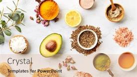  Presentation with natural products - PPT layouts with health products in measuring background and a coral colored foreground