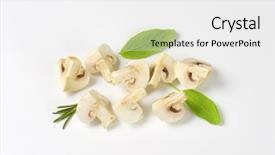  Presentation with fruit and herbs - Amazing PPT theme having overhead view of portioned mushrooms backdrop and a white colored foreground