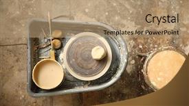  Presentation with pottery - Slide deck having overhead view of pottery wheel background and a  colored foreground