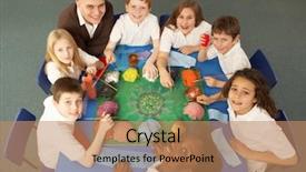  Presentation with employees working together - Beautiful PPT theme featuring blue cloudy sky nature background backdrop and a  colored foreground.