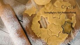  Presentation with dough - Slide set with overhead view of star shape on dough over cutting board by rolling pin at table background and a gold colored foreground