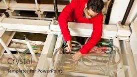  Presentation with industrial pump - Presentation design enhanced with overhead-view-of-technician-repairing background and a coral colored foreground