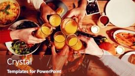  Presentation with thanksgiving dinner - Cool new theme with overhead view of the hands of a group of young adult multi-ethnic male and female friends sitting at a table at home set for thanksgiving dinner making a toast with glasses of orange juice backdrop and a tawny brown colored foreground