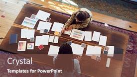  Presentation with women meeting - Audience pleasing slide deck consisting of overhead-view-of-two-women backdrop and a tawny brown colored foreground
